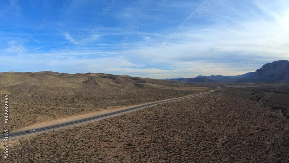 Aerial view of highway 157 in the Mojave Desert near Las Vegas Nevada. Aerial view of highway 157 in the Mojave Desert near Las Vegas Nevada.