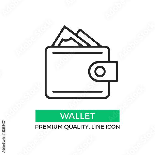 Vector wallet icon. Wallet full of dollar bills. Premium quality graphic design element. Modern sign, stroke object, linear pictogram, outline symbol, simple thin line icon