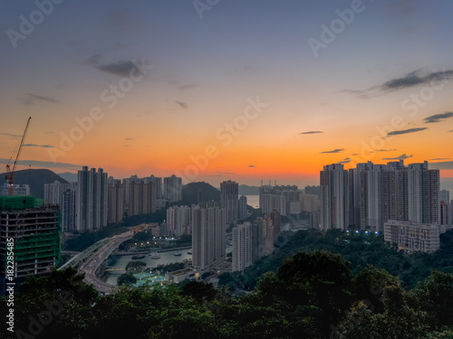 Stunning light of Sunset over Aberdeen And Ap Lei Chau district of Hong Kong