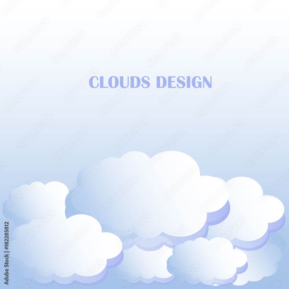 Modern clouds design background, blue gradient clouds on blue sky, stock vector illustration