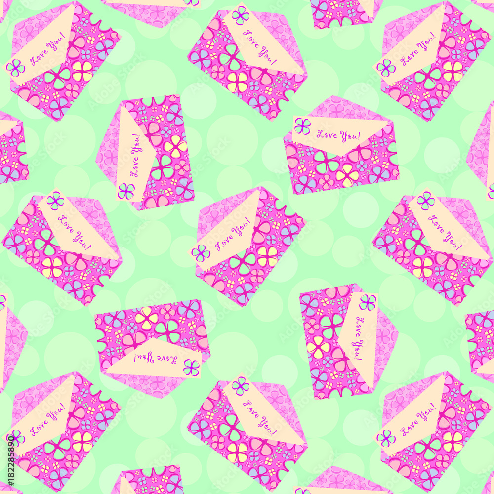 Cute seamless love pattern with letters, envelopes, hearts and post stamp imprints on blue background. I love you. Backdrop texture design for web, print and textile. Cute seamless love pattern with letters, envelopes, hearts and post stamp imprints on blue background. I love you. Backdrop texture design for web, print and textile.