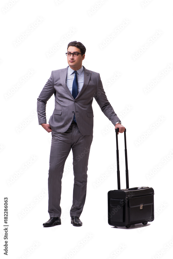 Young man during business travel isolated on white Young man during business travel isolated on white
