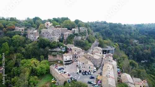 Aerial view of the village of Calcata in Viterbo 