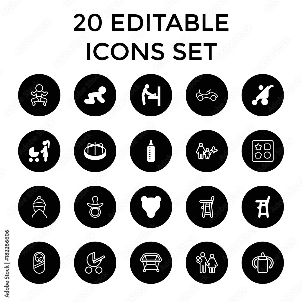 Set of 20 baby filled and outline icons Set of 20 baby filled and outline icons
