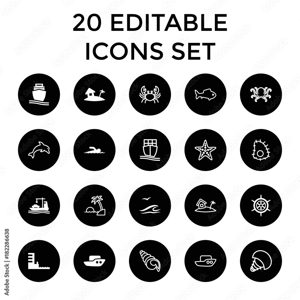 Set of 20 ocean filled and outline icons Set of 20 ocean filled and outline icons