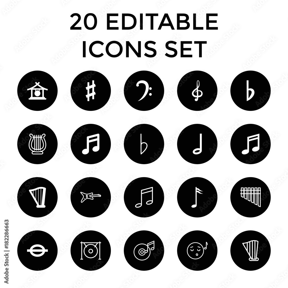 Set of 20 melody filled and outline icons
