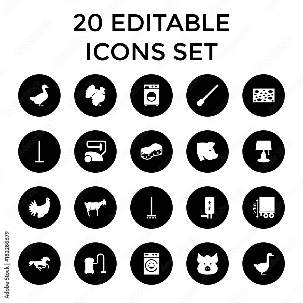 Set of 20 domestic filled icons