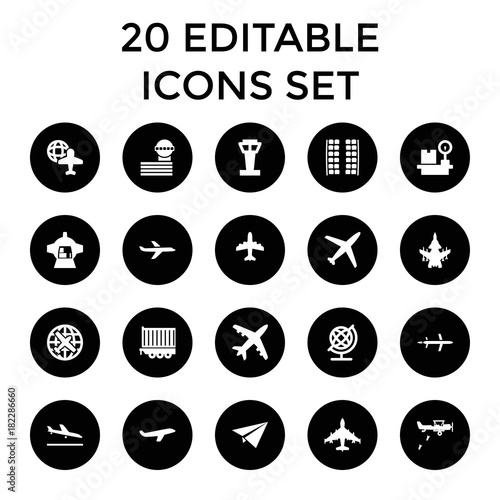 Set of 20 plane filled icons