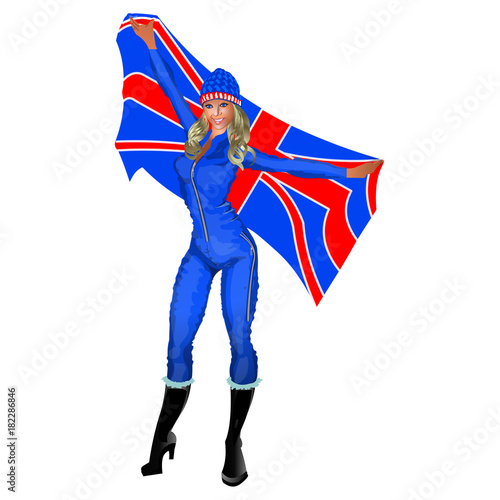 Winter games cheerleader fan with United Kingdom flag vector illustration isolated photo