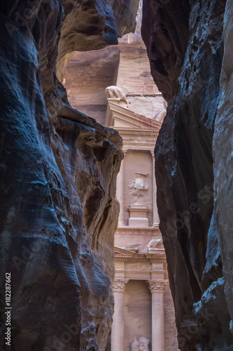 The Siq leading up to the Trausury in Petra, Jordan photo