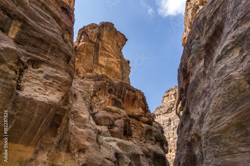 unique colorful rock formations in the nabatean city of Petra in Jordan
