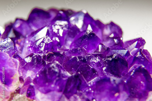 macro shot of crystals of violet amethyst