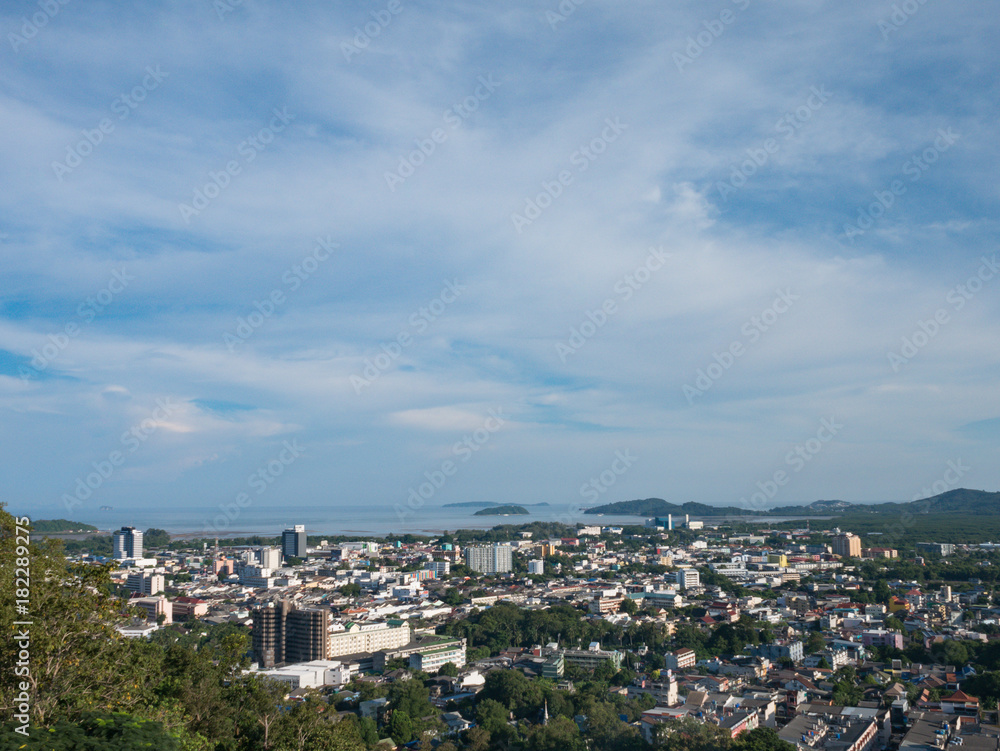 cloudy blue sky background and cityscape from the viewpoint on hilltop cloudy blue sky background and cityscape from the viewpoint on hilltop
