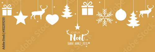 Bannière de Noël avec boules suspendues