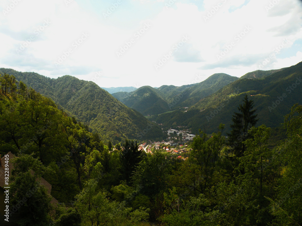 beautiful,nature,green valley with small villages,between mountain,hills,forest and meadow