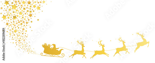 Gold flying Santa sleigh banner
