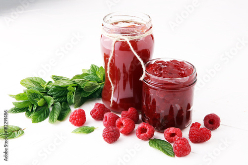 Fresh raspberry jam with toast or bread for breakfast