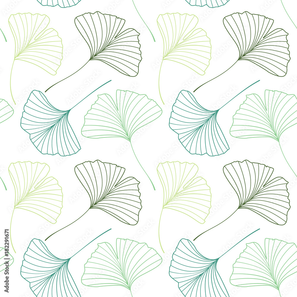 Vector Illustration ginkgo biloba leaves. Seamless pattern with leaves.