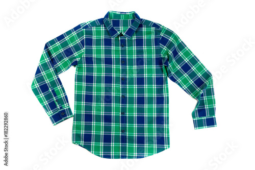 Green with a blue checkered shirt. Isolate on white