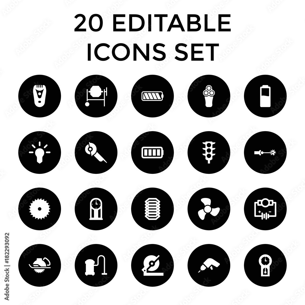 Set of 20 electric filled icons Set of 20 electric filled icons