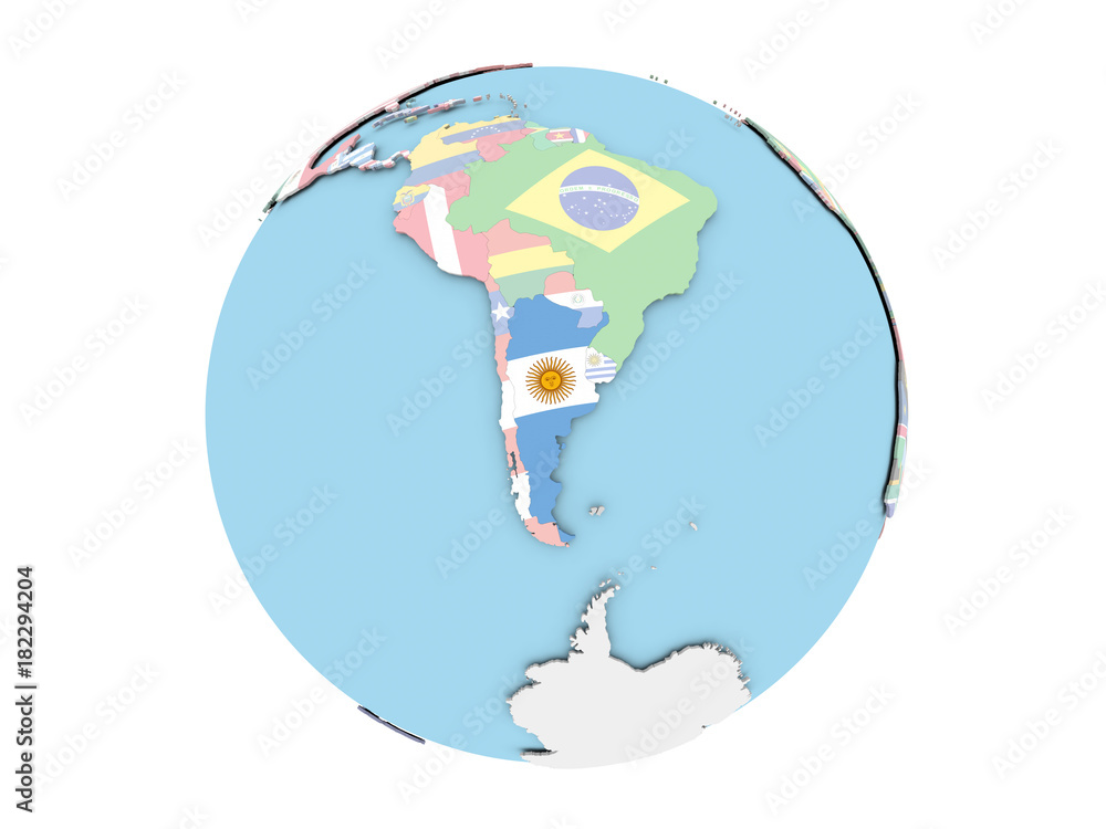Argentina on globe isolated ilustración de Stock | Adobe Stock