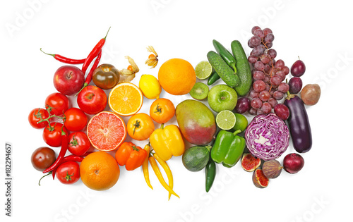 Fototapeta Naklejka Na Ścianę i Meble -  Many different fruits and vegetables on white background