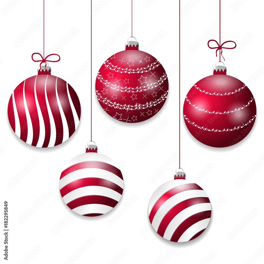 Set hanging Christmas balls. Decorative baubles elements isolated on white background for holiday design. Vector Set hanging Christmas balls. Decorative baubles elements isolated on white background for holiday design. Vector