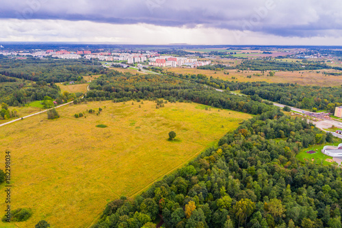 Fototapeta Naklejka Na Ścianę i Meble -  Aerial view of the small city in Western Europe.