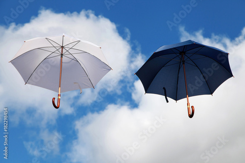 Floating Umbrellas in White and Dark Blue