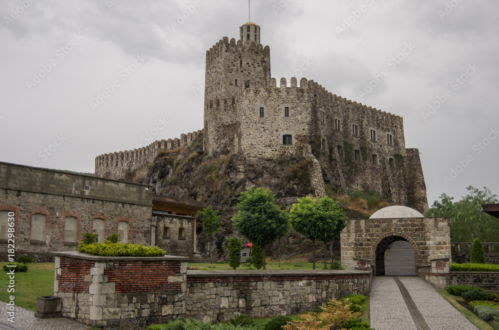 Medieval Rabati Castle in Akhaltsikhe in cloudy rain weather, south Georgia. Europe