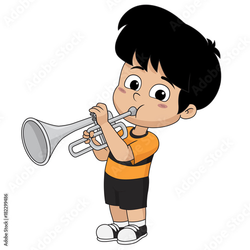 kid playing trumpet.vector and illustration.