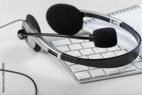 headset on keyboard computer laptop