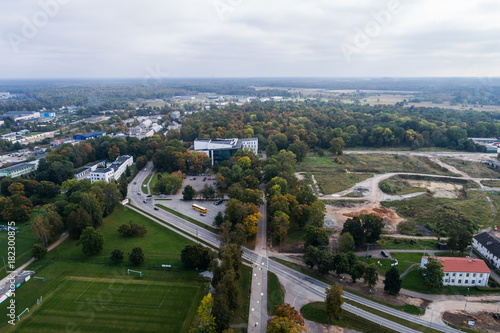 Aerial view of the city at autumn season.