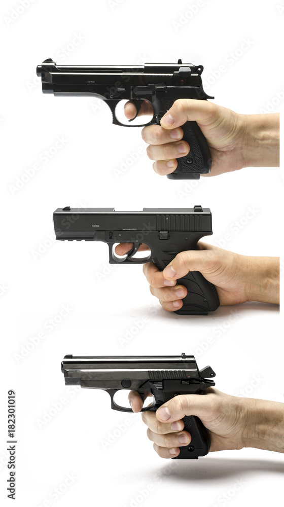 Gun, pistol in hand isolated on white Gun, pistol in hand isolated on white