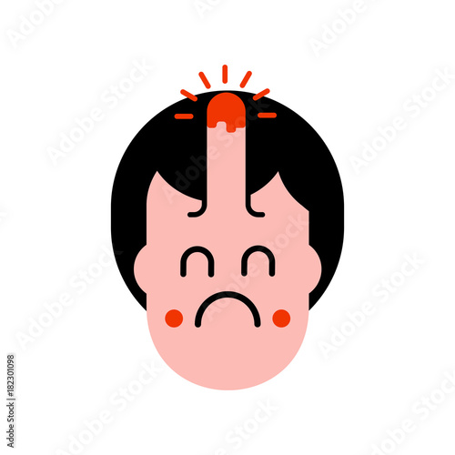 Bump on head isolated. Pain and grief face. Vector illustration