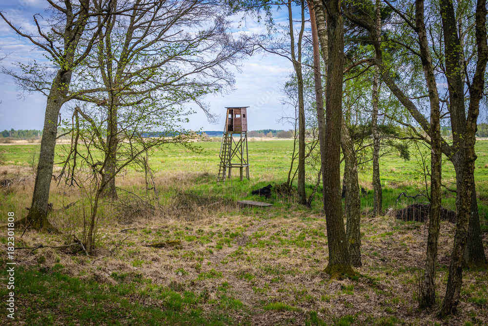 Wooden hunting tower near Lubiatowo village located on the Baltic Sea coast in Poland Wooden hunting tower near Lubiatowo village located on the Baltic Sea coast in Poland
