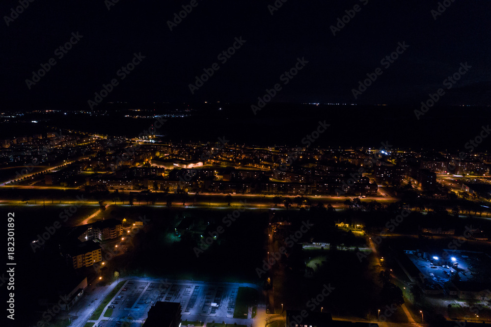 Aerial view of the city at night.