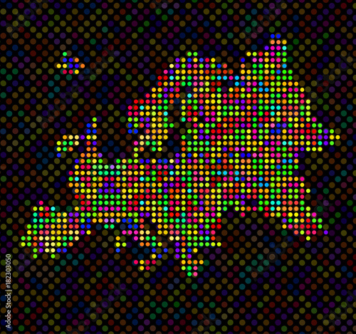 Abstract map of Europe, colorful dots. Vector illustration. Eps 10