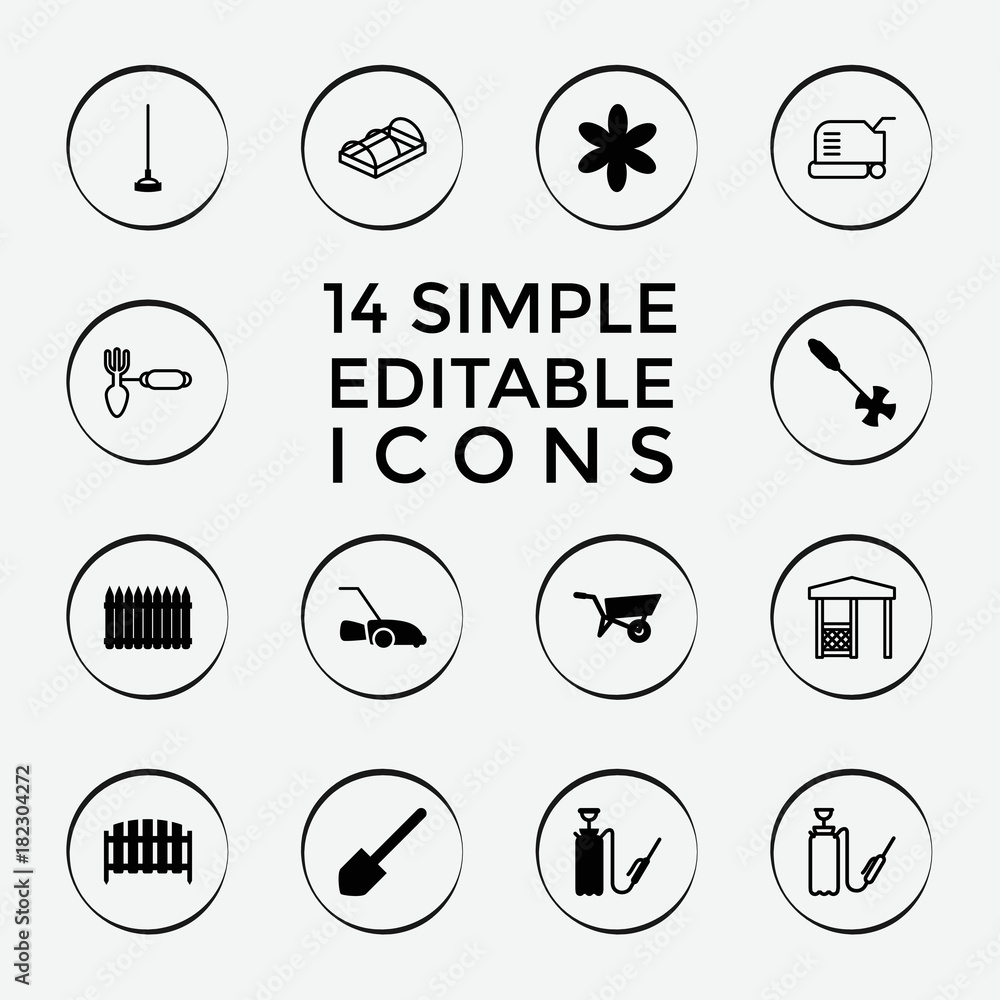 Set of 14 garden filled and outline icons Set of 14 garden filled and outline icons