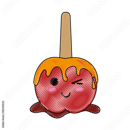 caramelized apple on stick cute kawaii cartoon