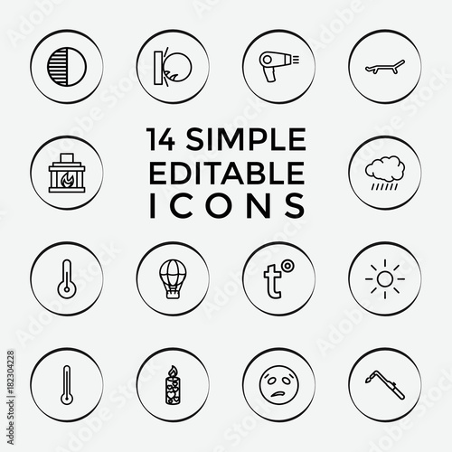 Set of 14 heat outline icons