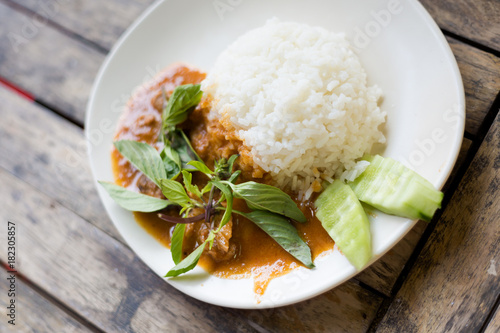 Pork with thai red curry