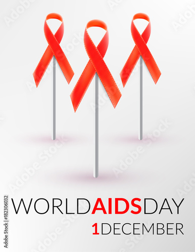 Vector realistic red riibon sign of aids and hiv awareness day and december month. design for poster card or banner
