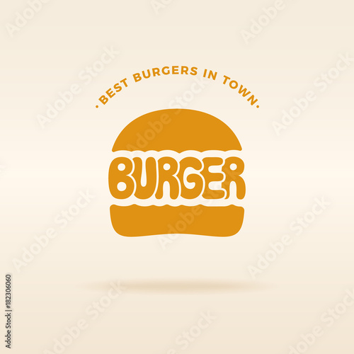 Burger logo emblem vector inscription. Fastfood signboard. Handmade lettering