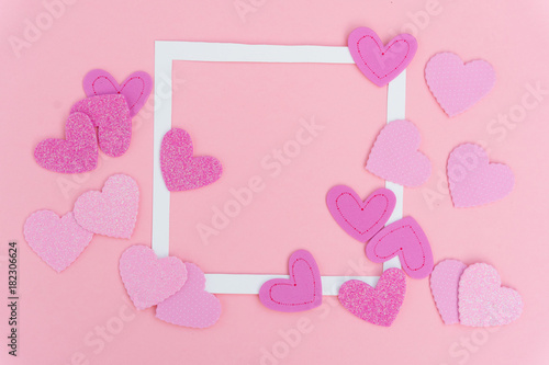 Valentines day layot on pink background with copy space