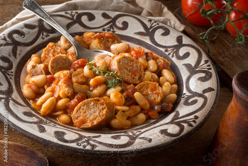 Cassoulet with Sausage, Bacon, Beans and Tomato