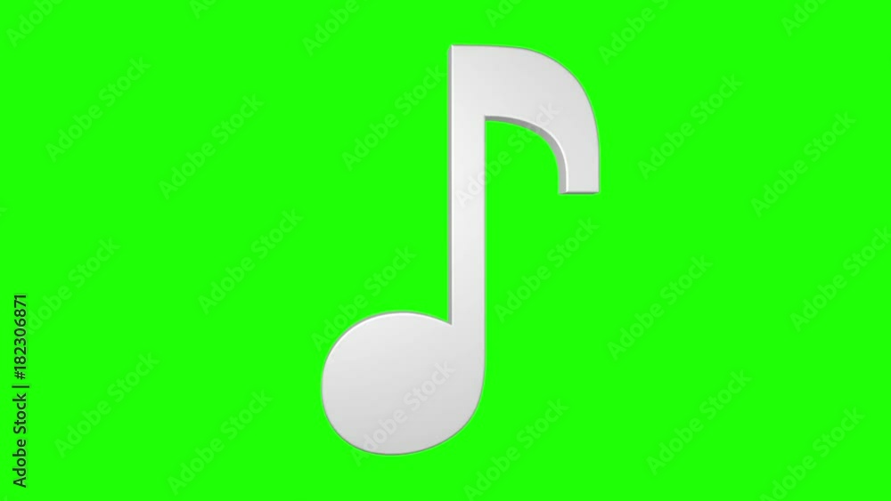 Musical note rotating loop 3d green screen white
