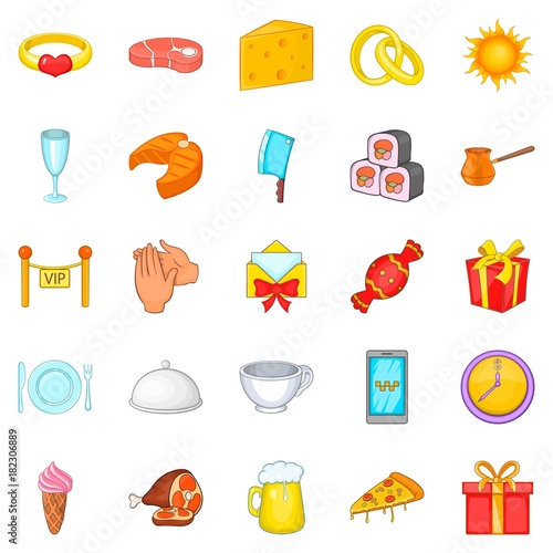 Guest icons set, cartoon style