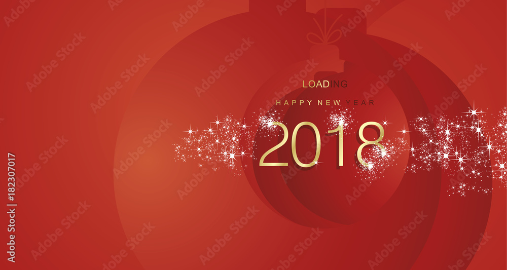 Happy New Year 2018 firework gold red abstract ball landscape background