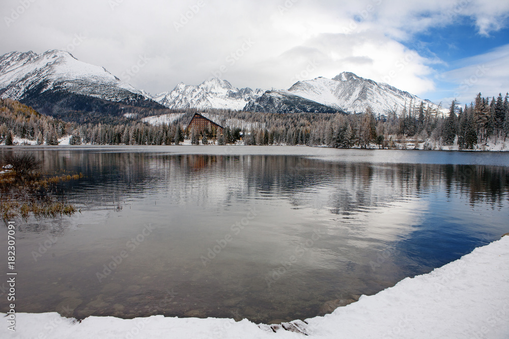 Strbske Pleso lake in the Tatras at winter in Slovakia